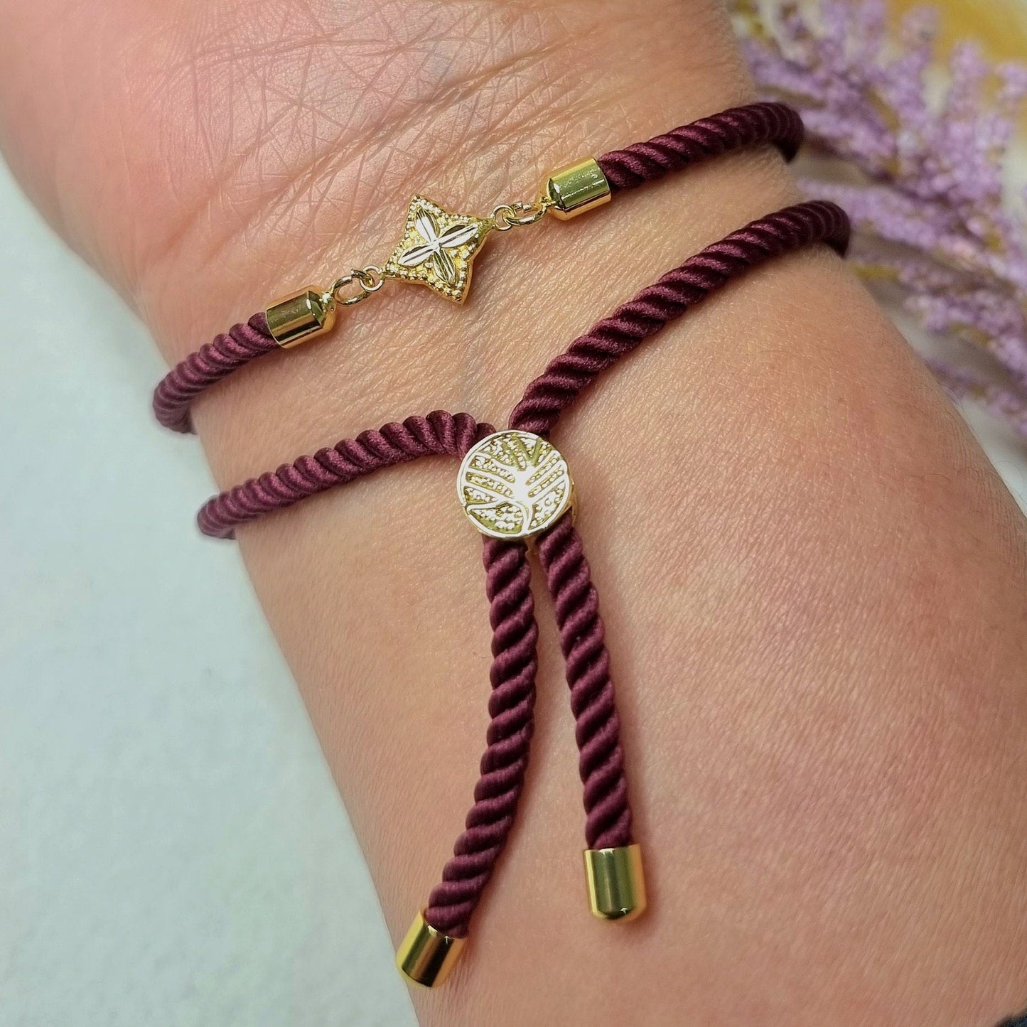 18K Pure Gold Flower Thread Bracelet