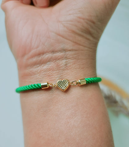 18K Pure Gold Heart Thread Bracelet