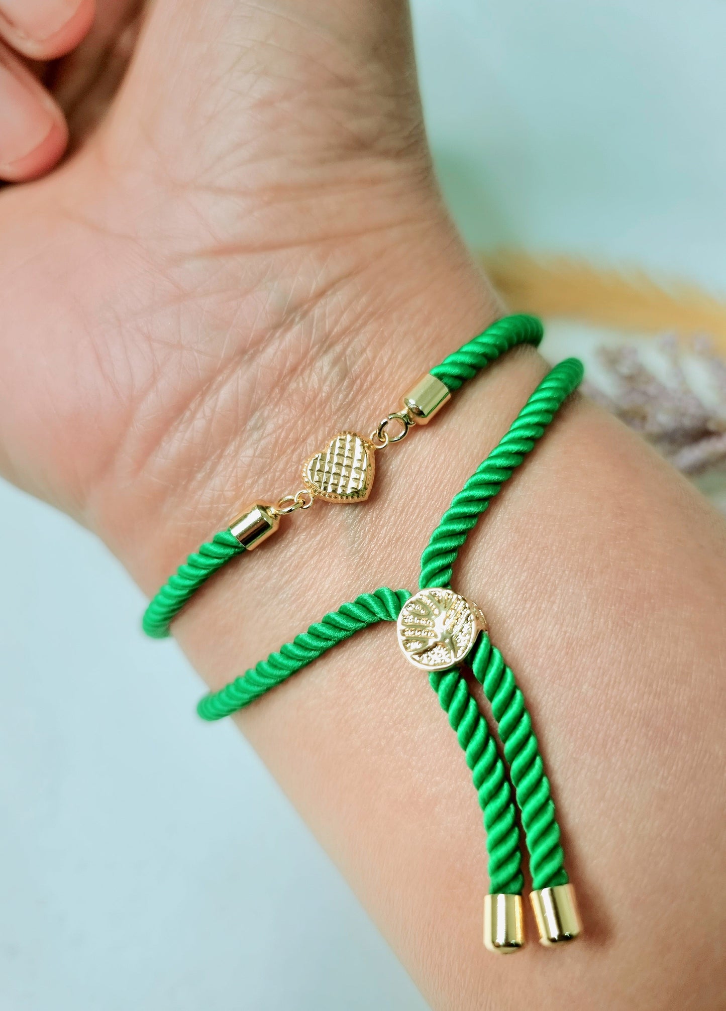 18K Pure Gold Heart Thread Bracelet