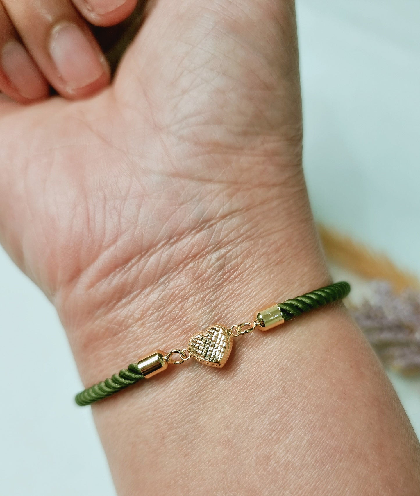 18K Pure Gold Heart Thread Bracelet