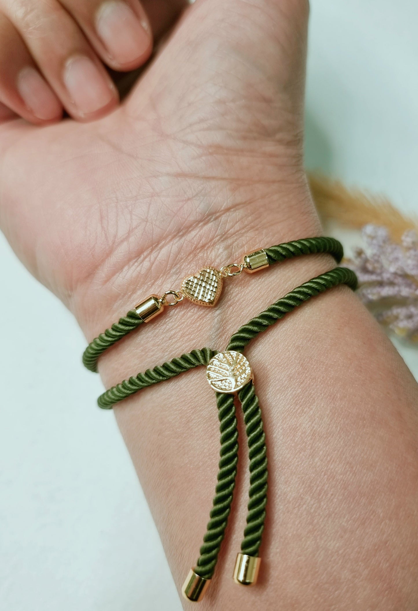 18K Pure Gold Heart Thread Bracelet