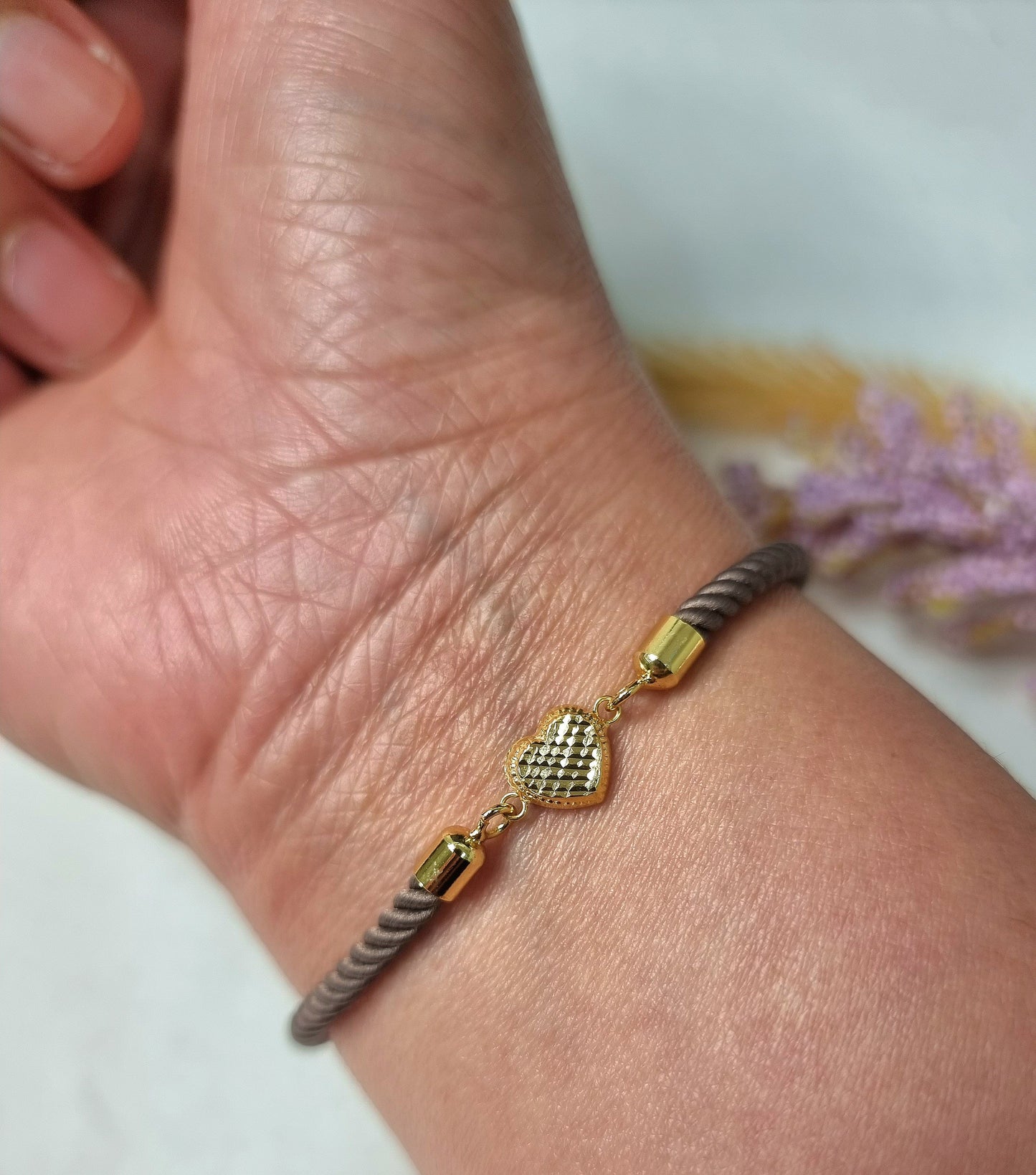 18K Pure Gold Heart Thread Bracelet
