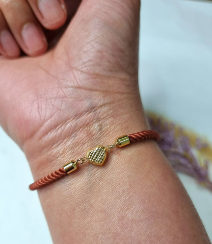 18K Pure Gold Heart Thread Bracelet