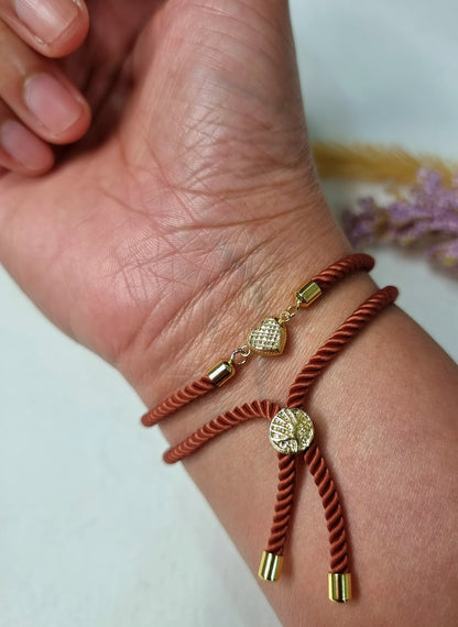 18K Pure Gold Heart Thread Bracelet