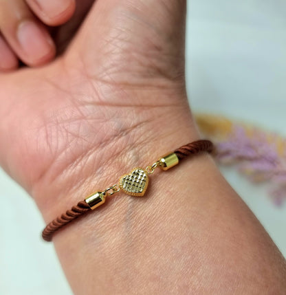 18K Pure Gold Heart Thread Bracelet