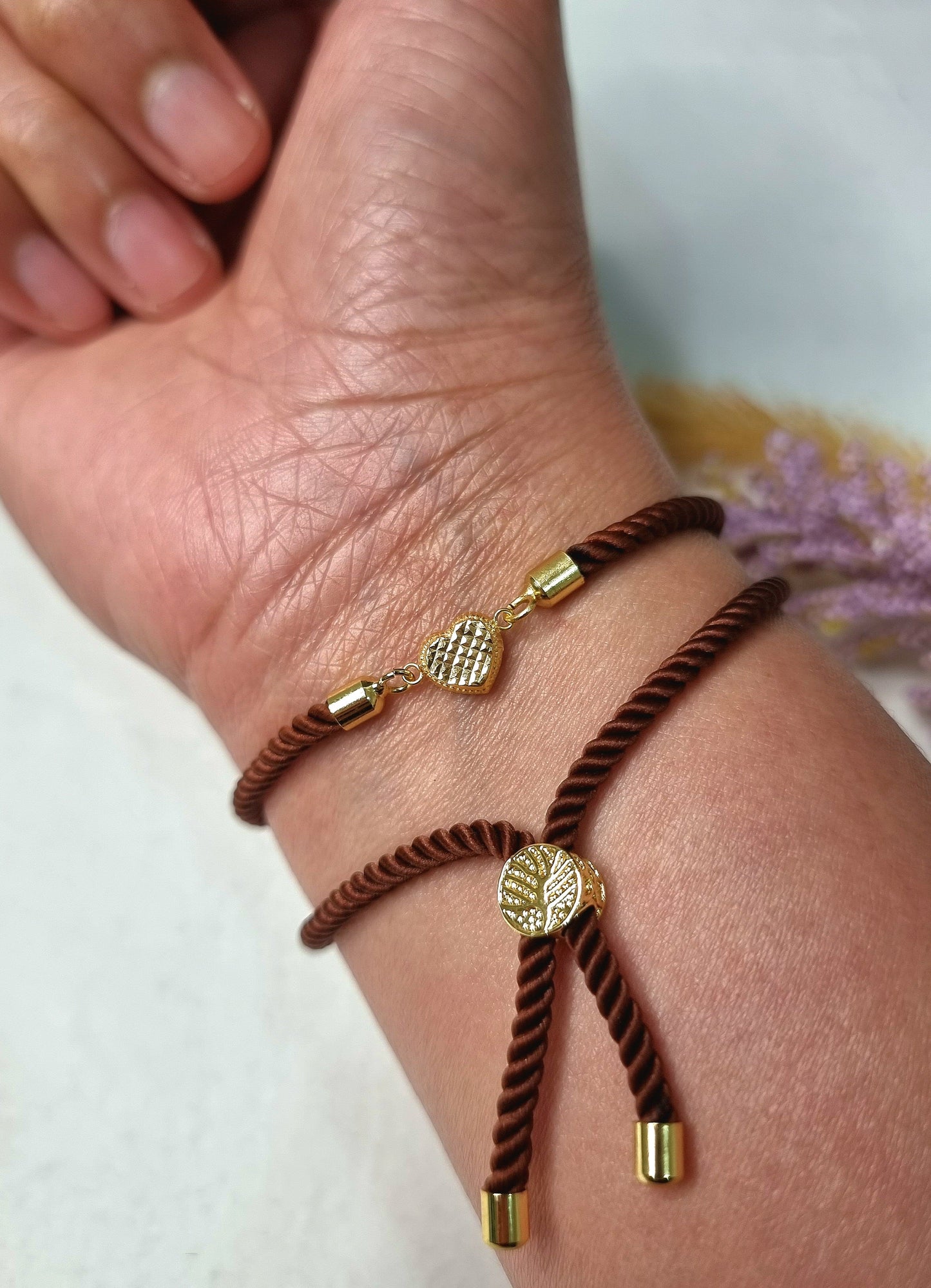 18K Pure Gold Heart Thread Bracelet