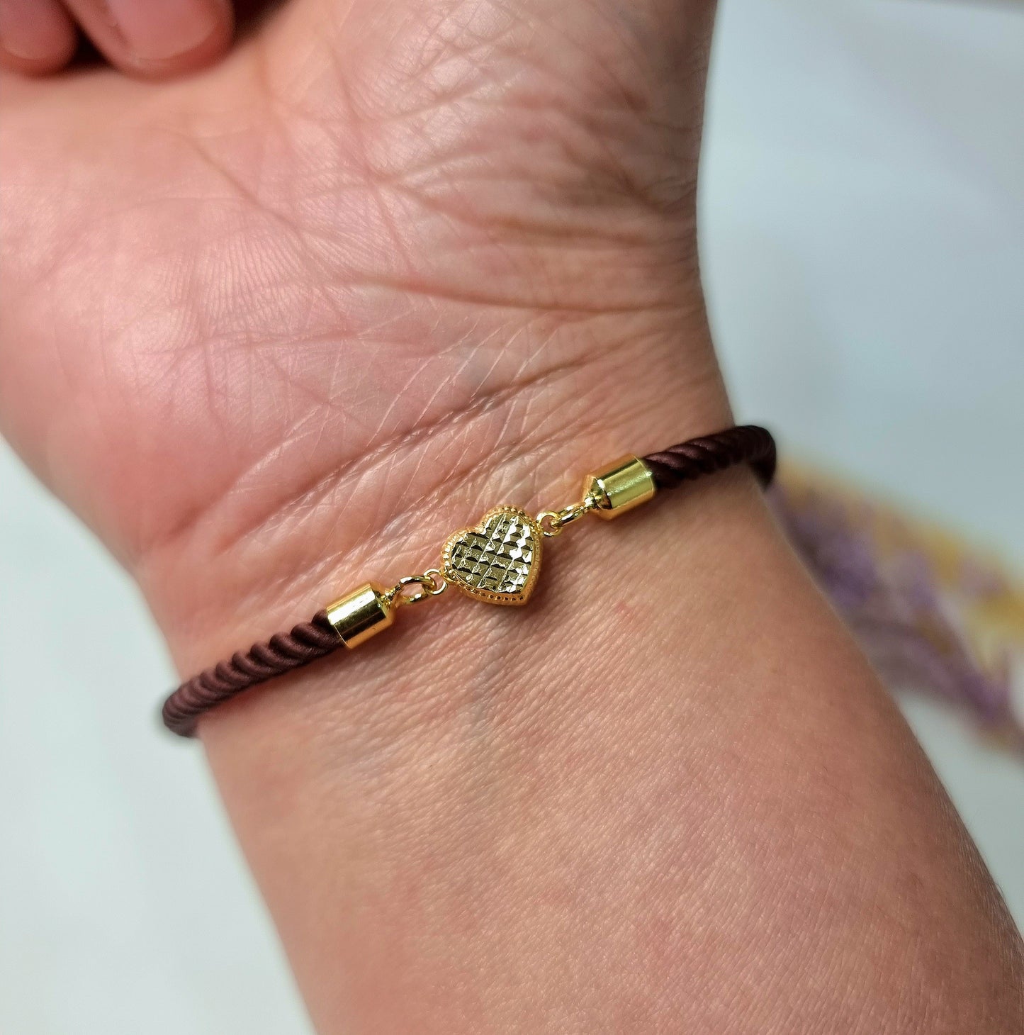 18K Pure Gold Heart Thread Bracelet