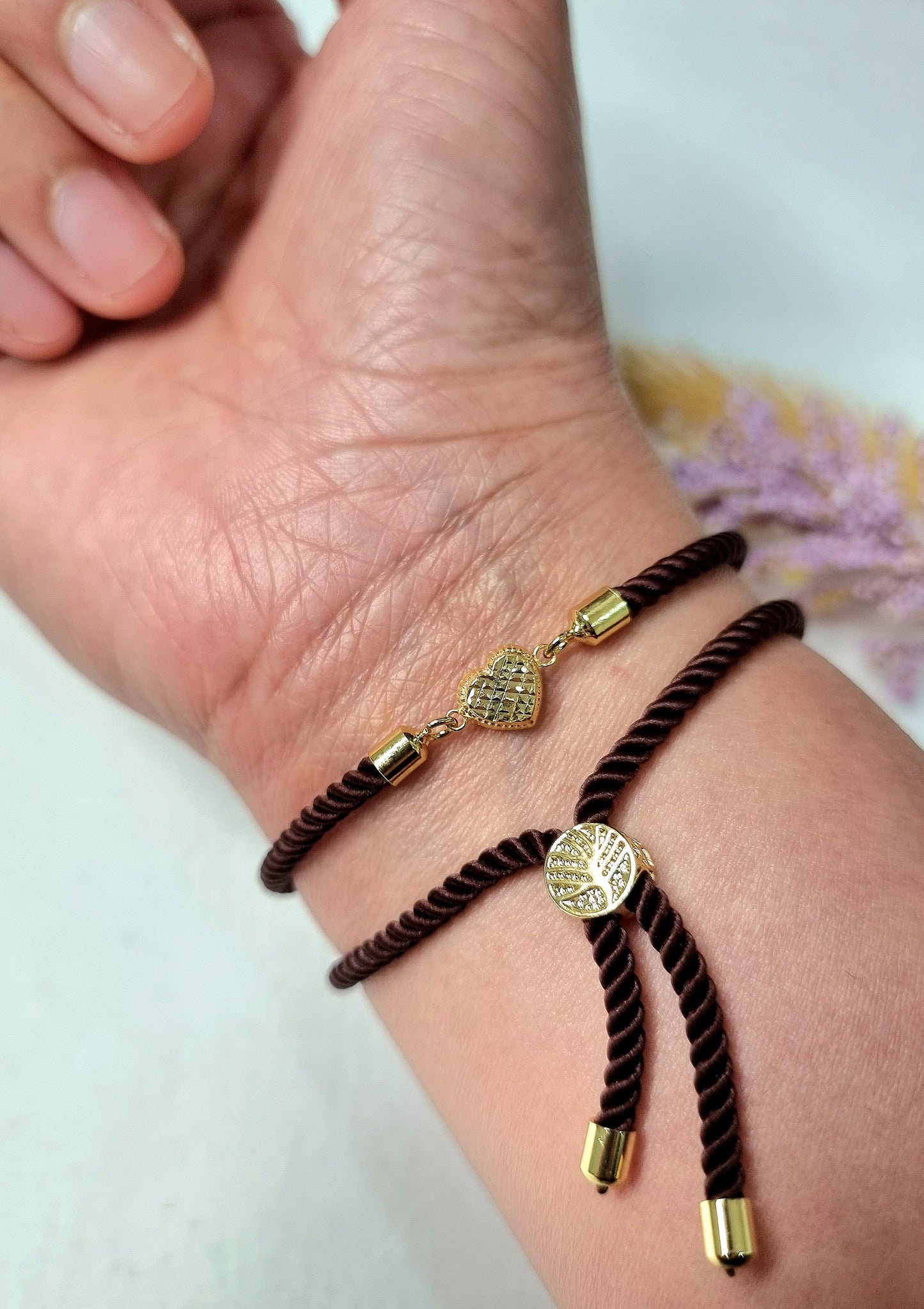 18K Pure Gold Heart Thread Bracelet