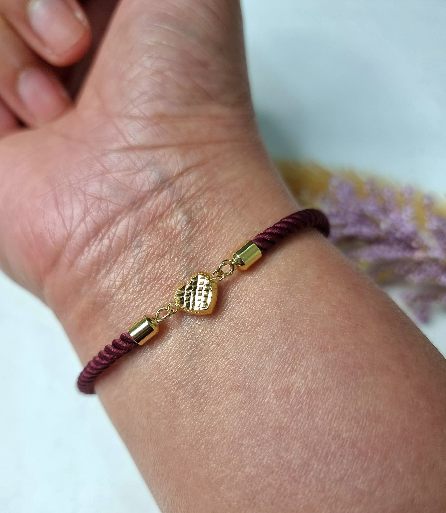 18K Pure Gold Heart Thread Bracelet