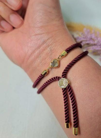 18K Pure Gold Heart Thread Bracelet