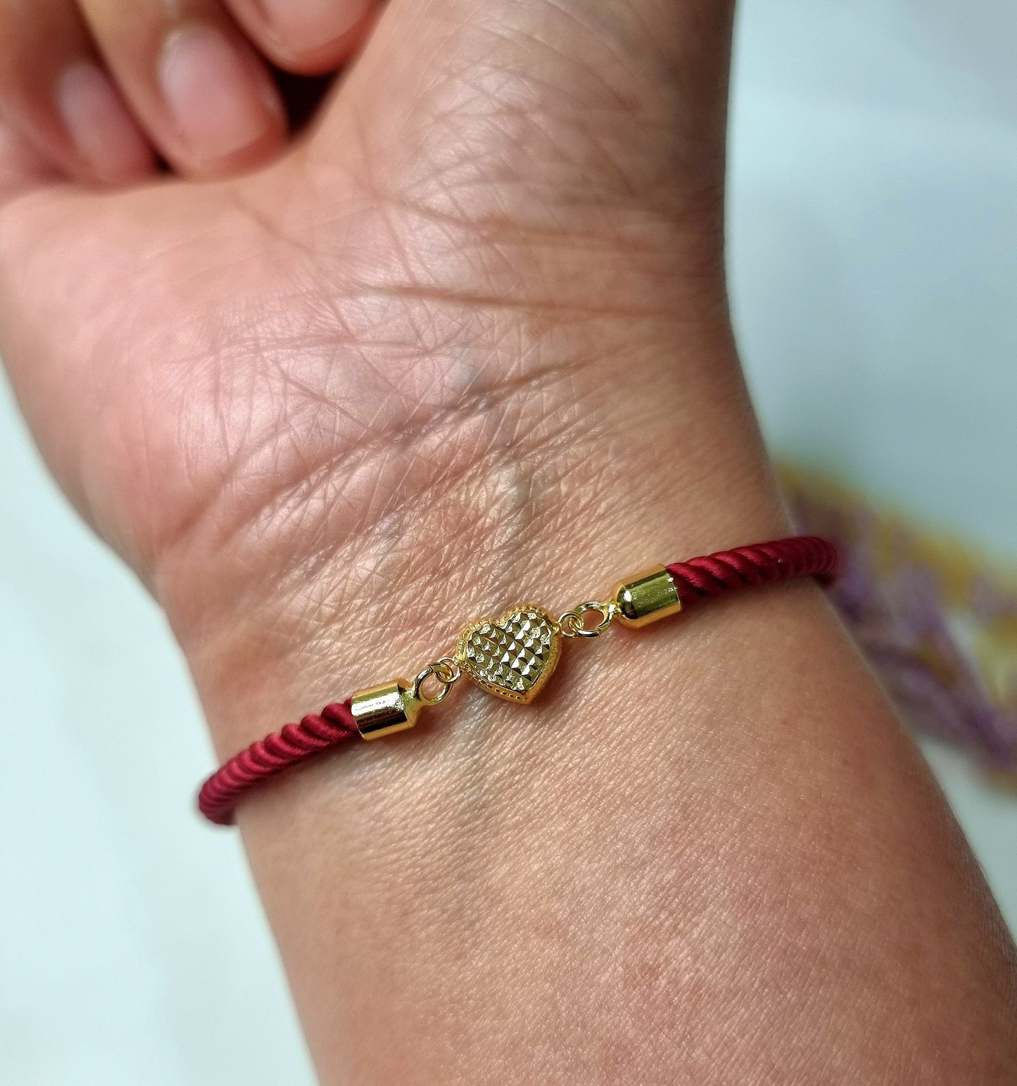 18K Pure Gold Heart Thread Bracelet