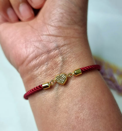 18K Pure Gold Heart Thread Bracelet