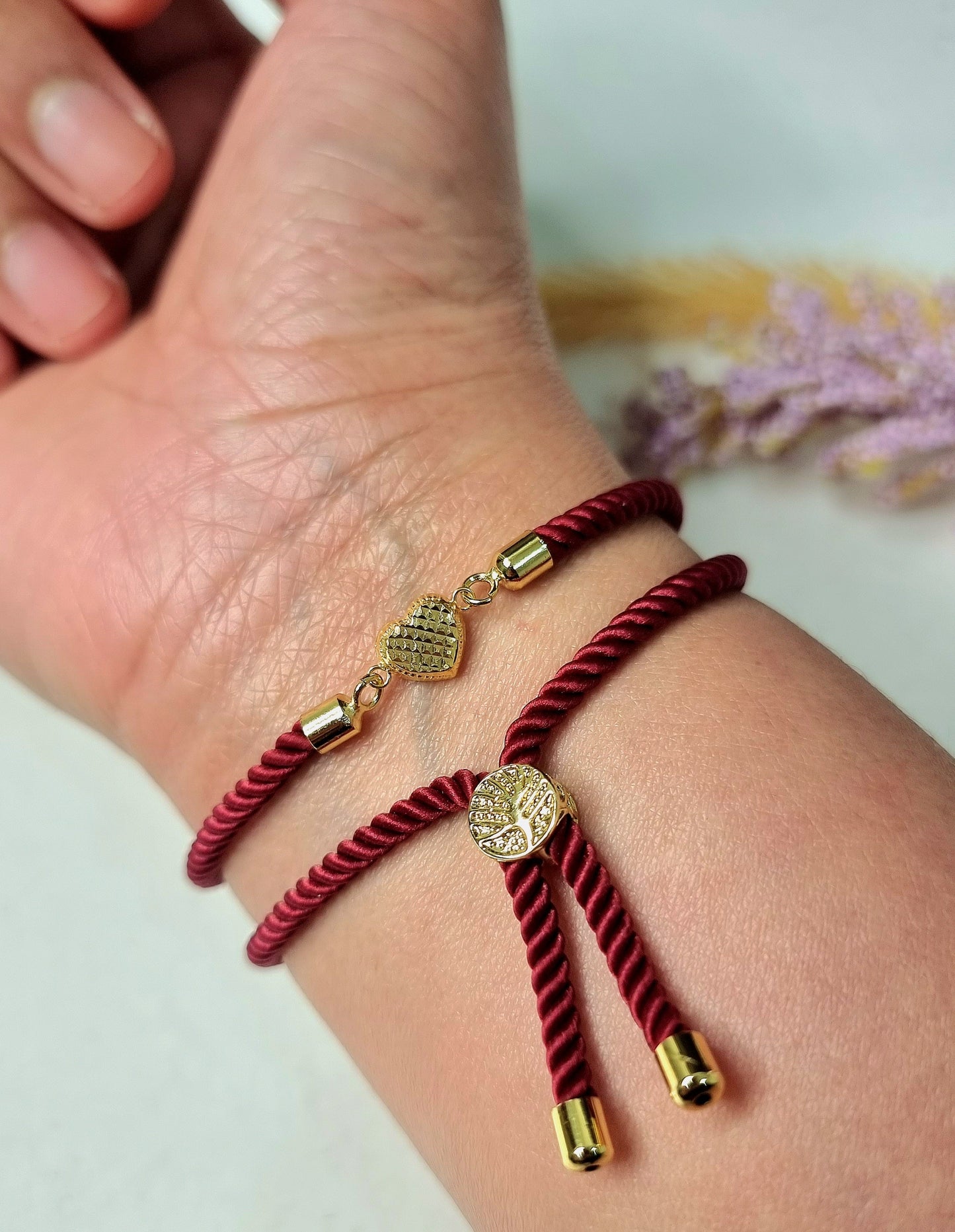 18K Pure Gold Heart Thread Bracelet