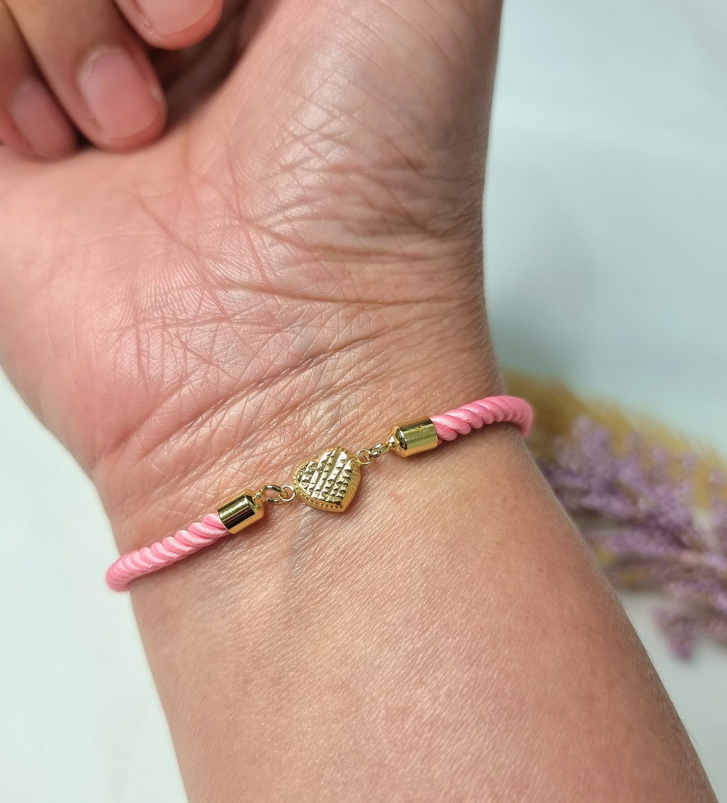 18K Pure Gold Heart Thread Bracelet