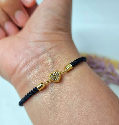 18K Pure Gold Heart Thread Bracelet