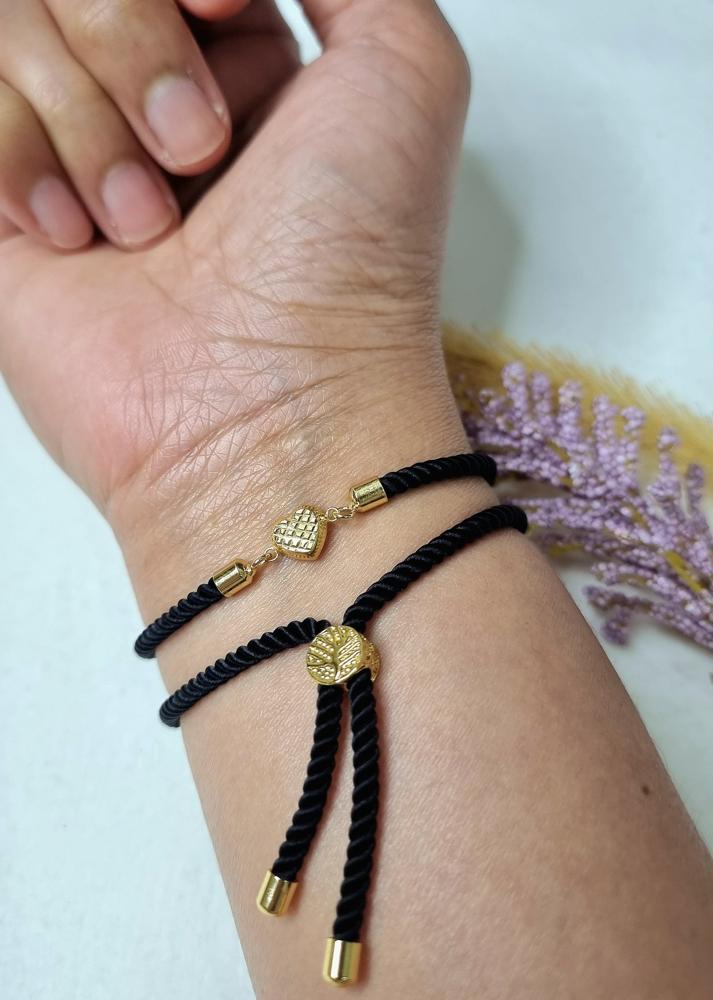 18K Pure Gold Heart Thread Bracelet