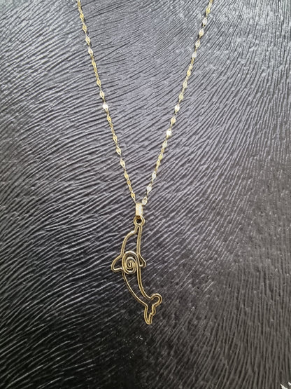 18K Pure Gold Dolphin Design Pendant Necklace