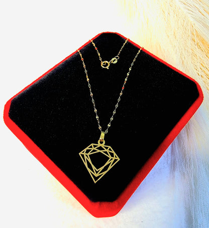18K Pure Gold Diamond Design Pendant Necklace