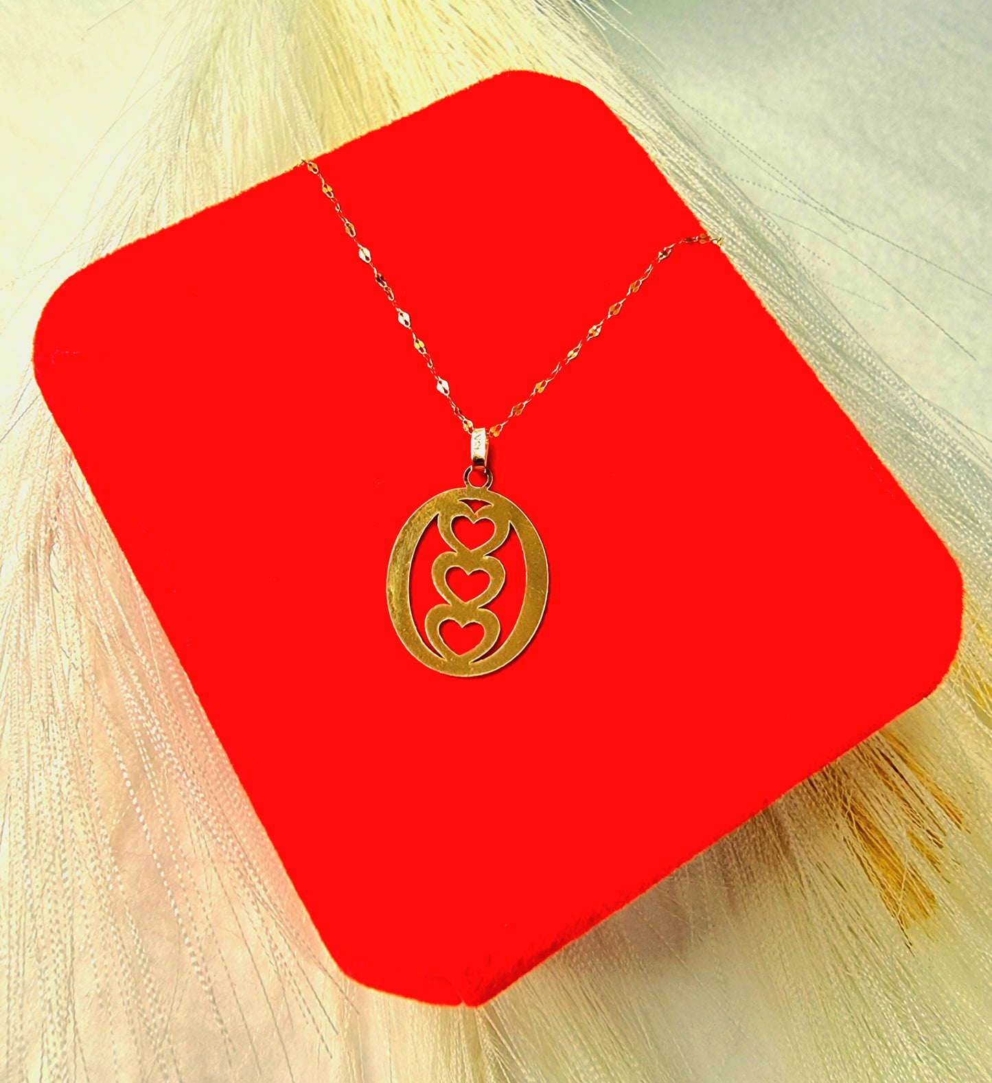 18K Pure Gold Triple Heart Design Necklace