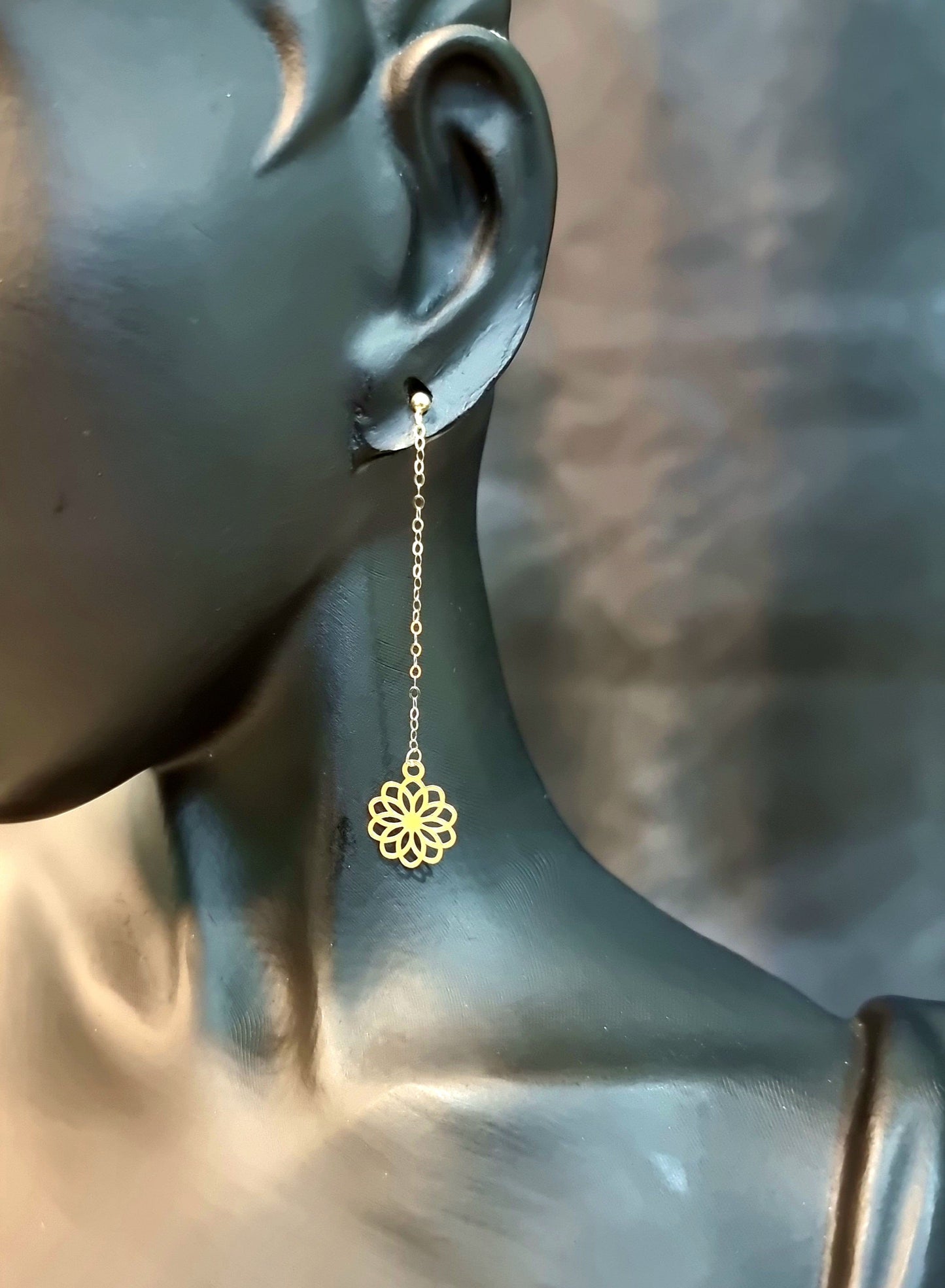 18K Pure Gold Hanging Flower Earring Set