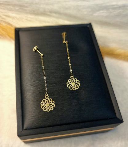 18K Pure Gold Hanging Flower Earring Set
