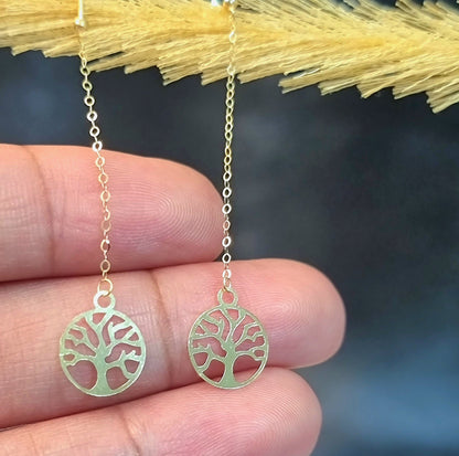 18K Pure Gold Hanging Tree Earring Set