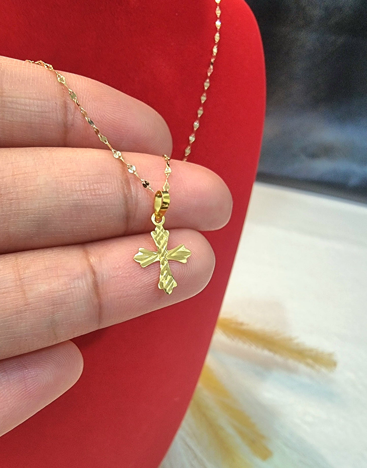 18K Pure Gold Cross Necklace
