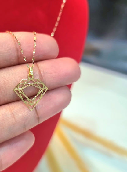 18K Pure Gold Diamond Design Pendant Necklace