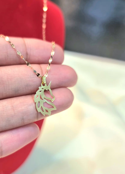 18K Pure Gold Horse Design Pendant Necklace