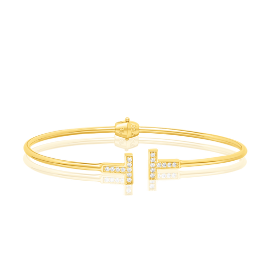18K Pure Gold Elegant Stone T Bangle