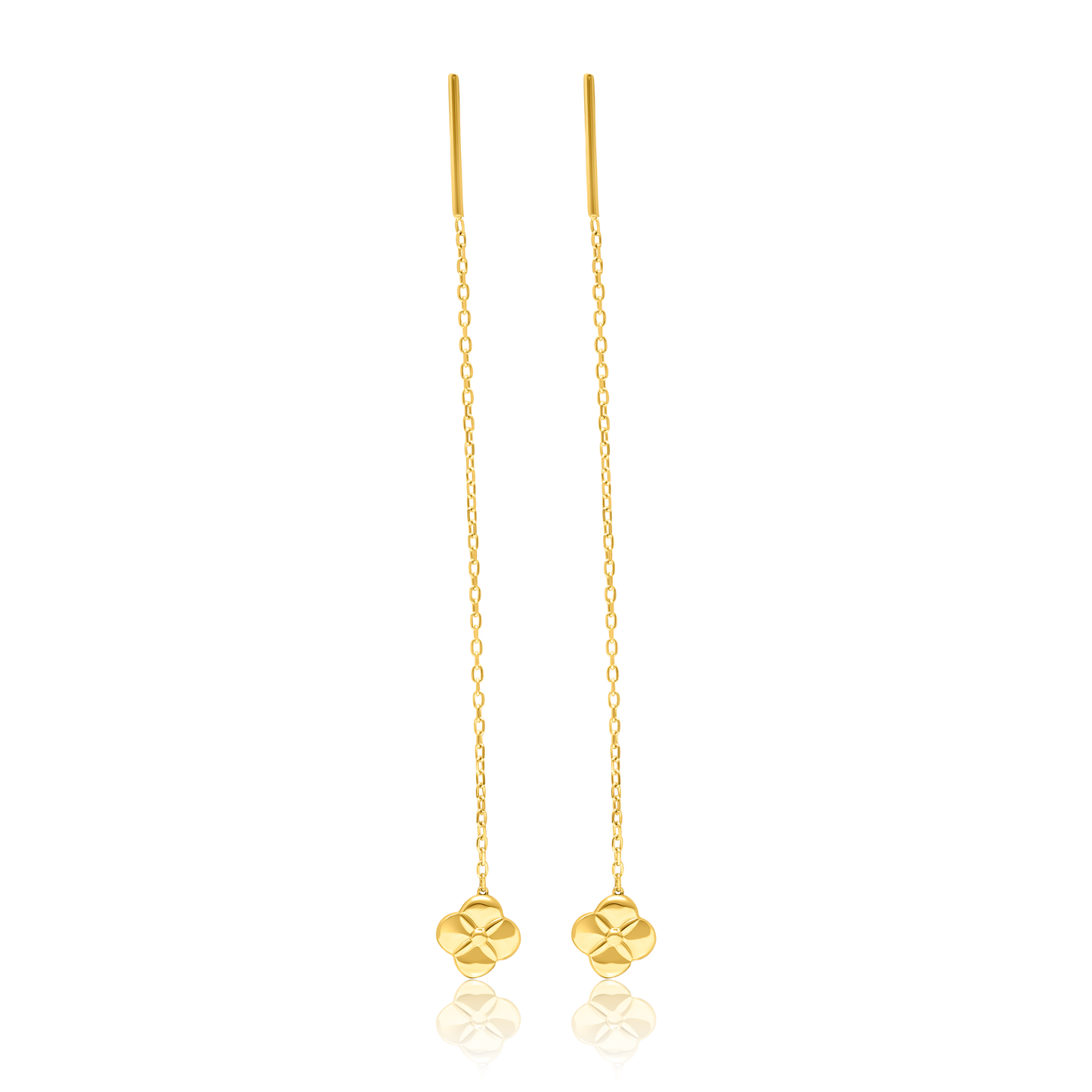 18K Pure Gold Hanging Flower Earring Set