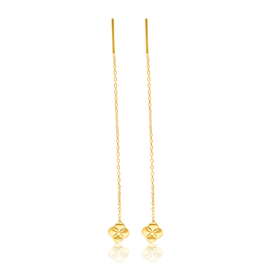 18K Pure Gold Hanging Flower Earring Set