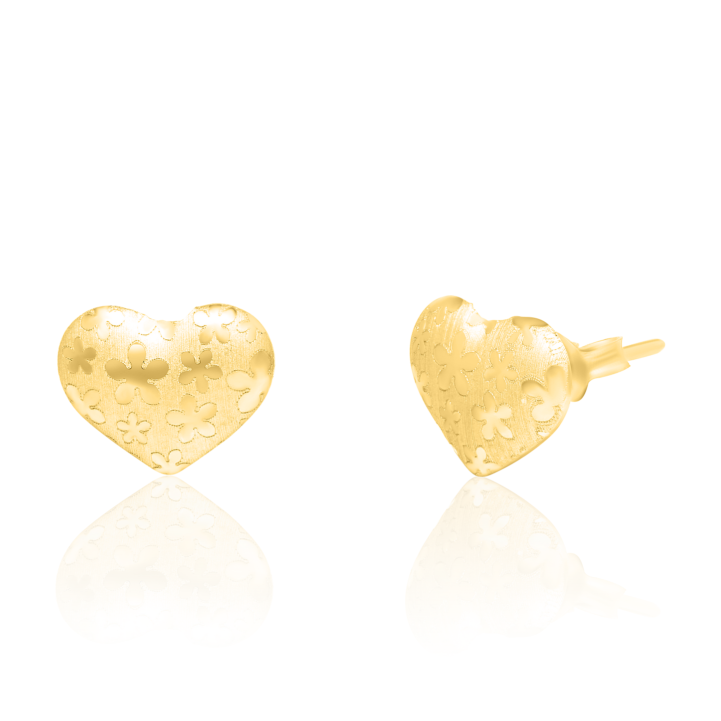 18K Pure Gold Heart Stud Earrings