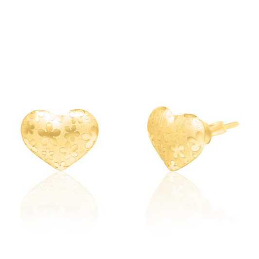 18K Pure Gold Heart Stud Earrings
