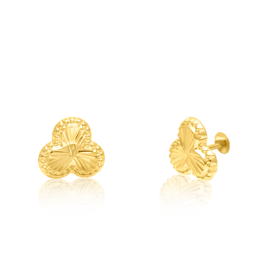 18K Pure Gold Flower Screw Earring Set