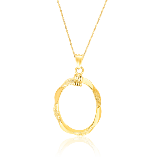 18K Pure Gold Twisted Oval Necklace