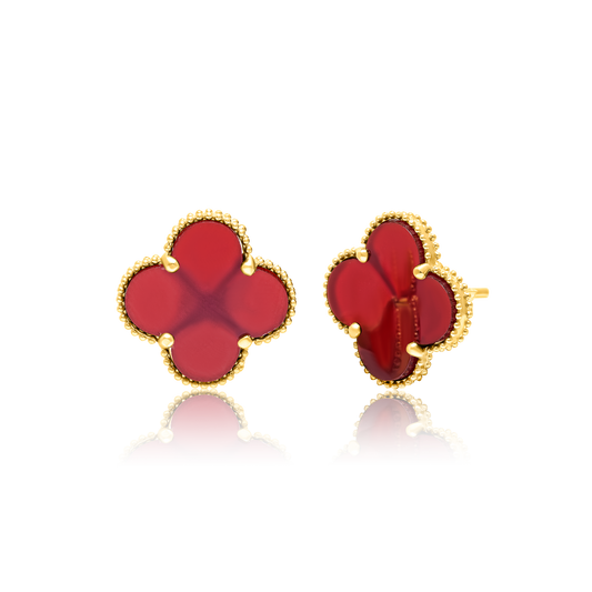 18K Pure Gold V.C Flower Red Earring Set