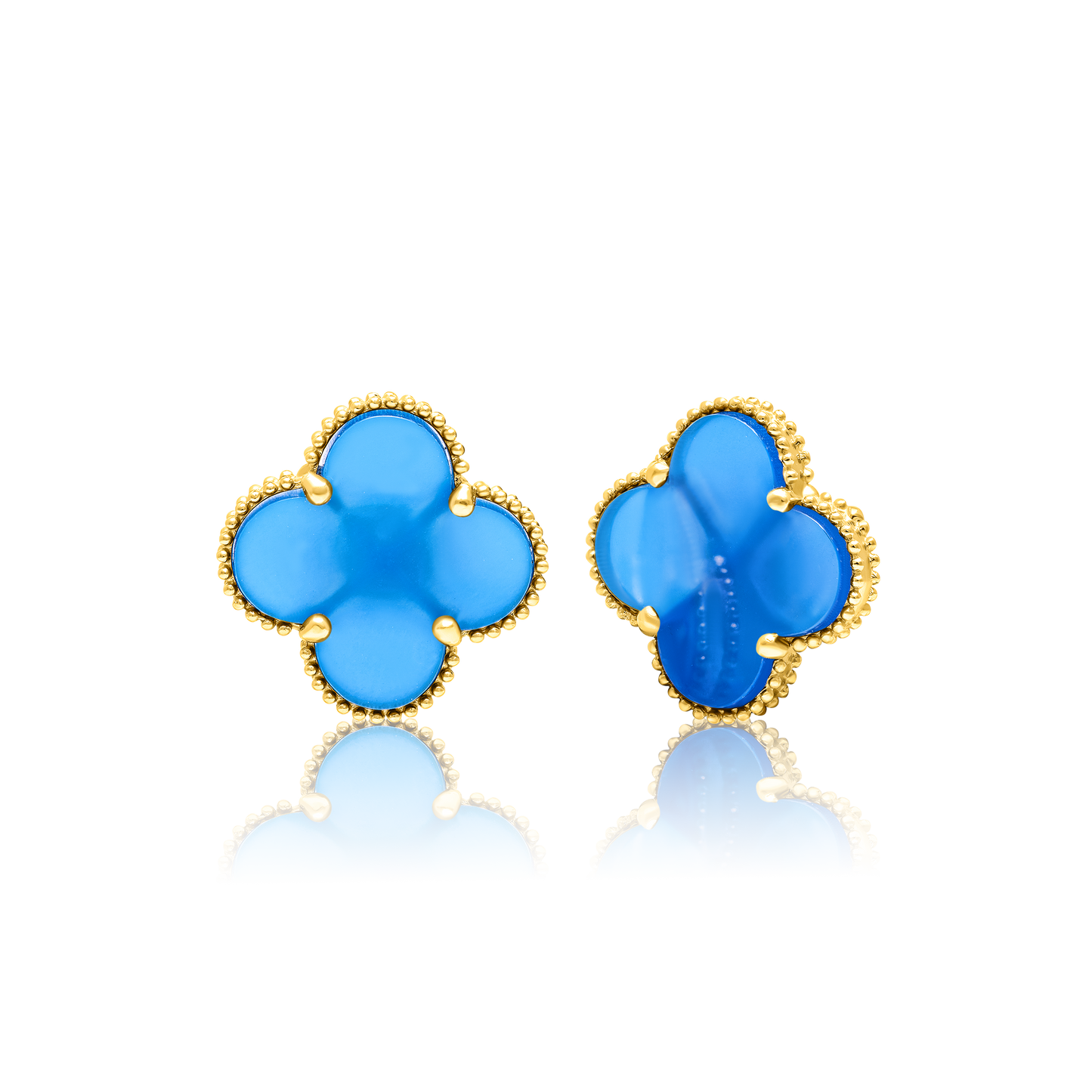 18K Pure Gold V.C Flower Blue Earring Set