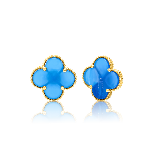 18K Pure Gold V.C Flower Blue Earring Set