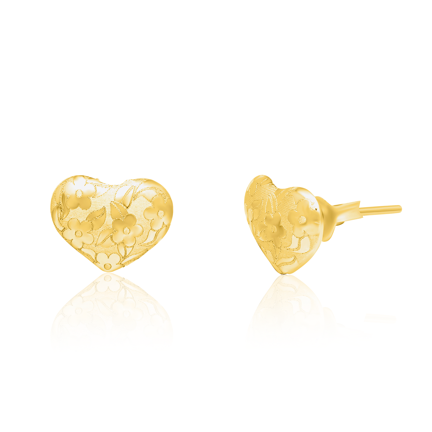 18K Pure Gold Heart Stud Earrings