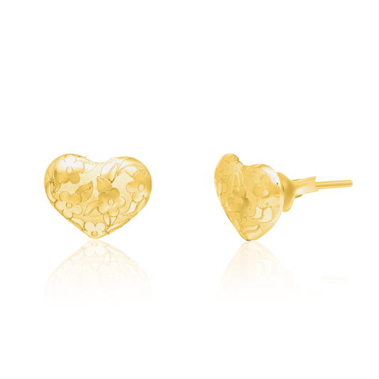 18K Pure Gold Heart Stud Earrings