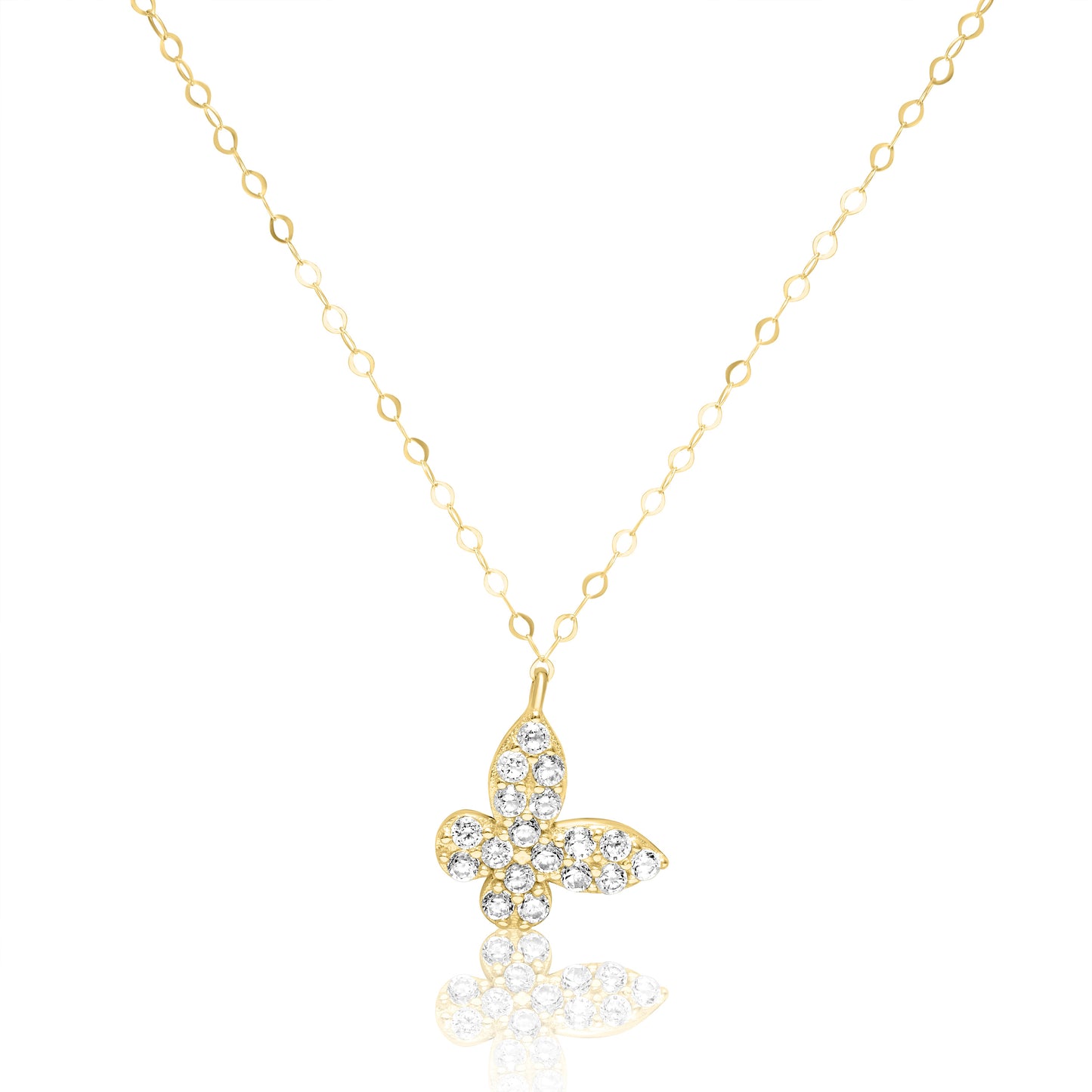 18K Pure Gold Stone Butterfly Necklace