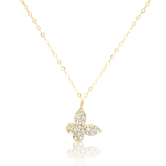 18K Pure Gold Stone Butterfly Necklace