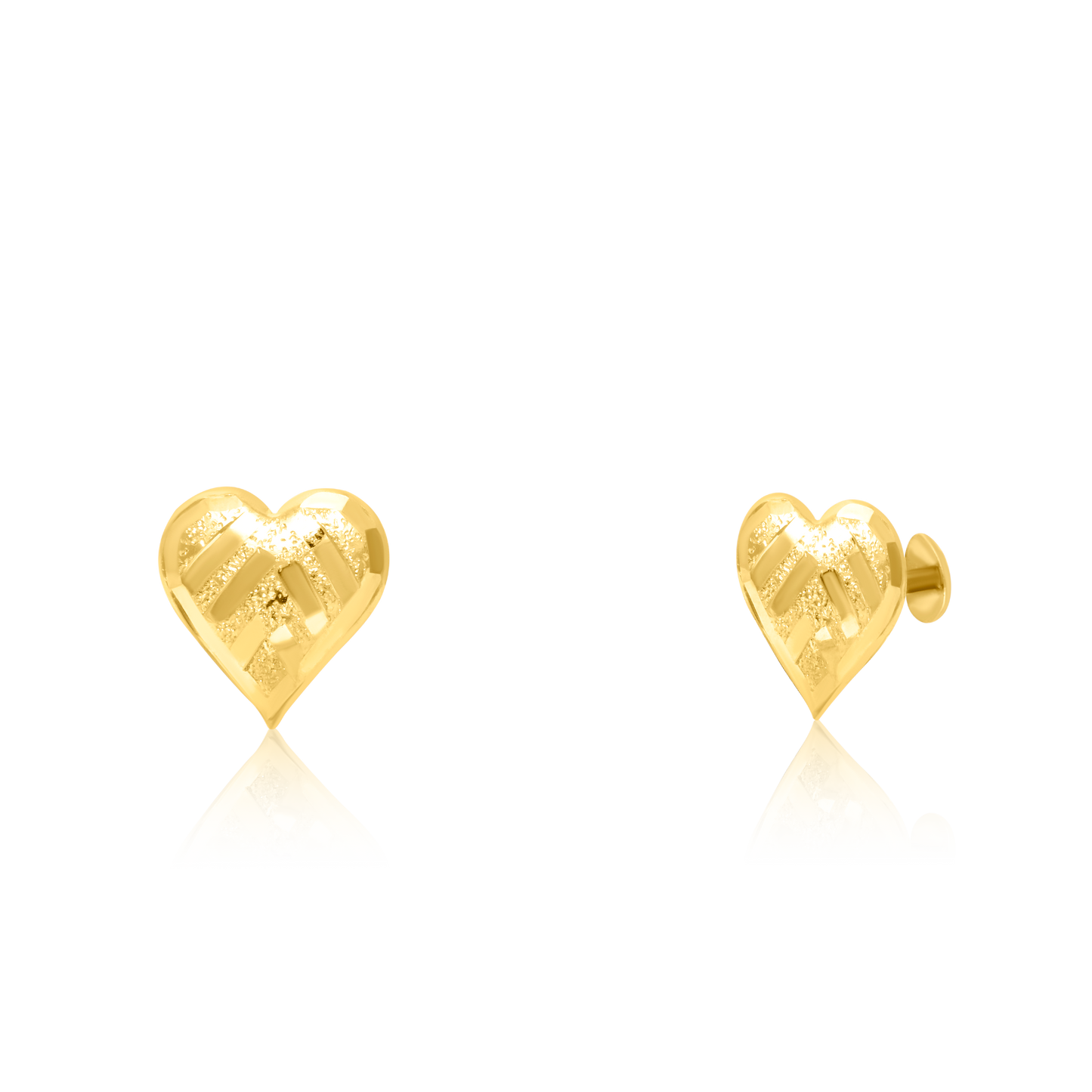 18K Pure Gold Heart Screw Earring Set