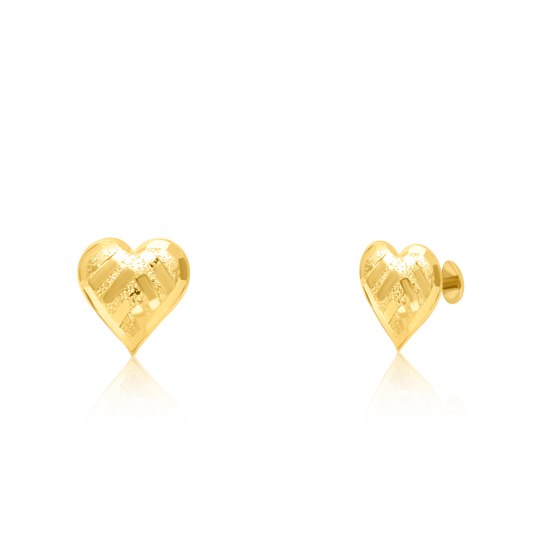 18K Pure Gold Heart Screw Earring Set
