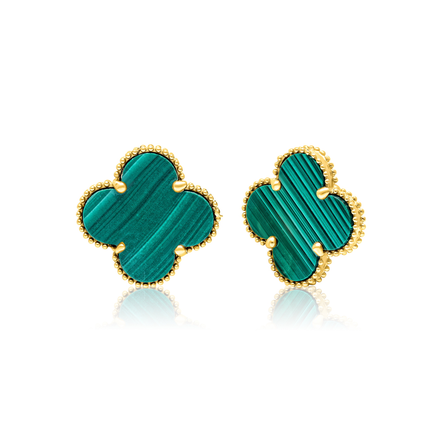 18K Pure Gold V.C Flower Green Earring Set