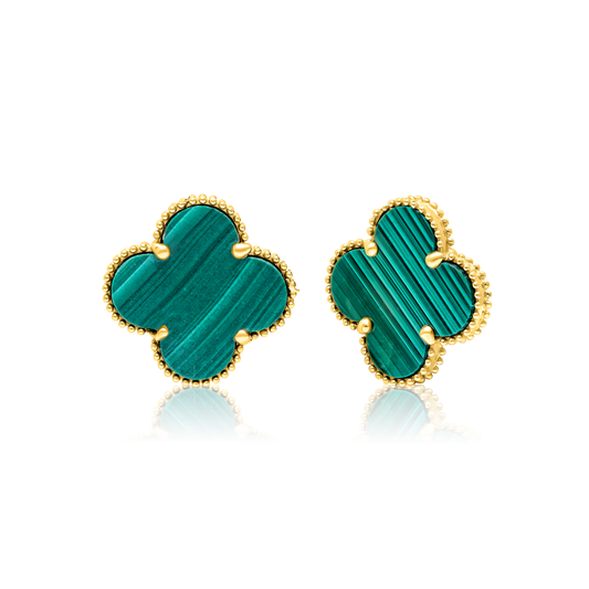 18K Pure Gold V.C Flower Green Earring Set