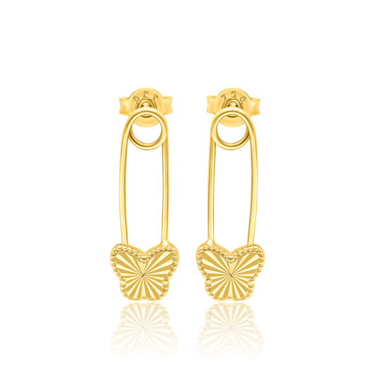 18K Pure Gold Butterfly Pin Earring Set