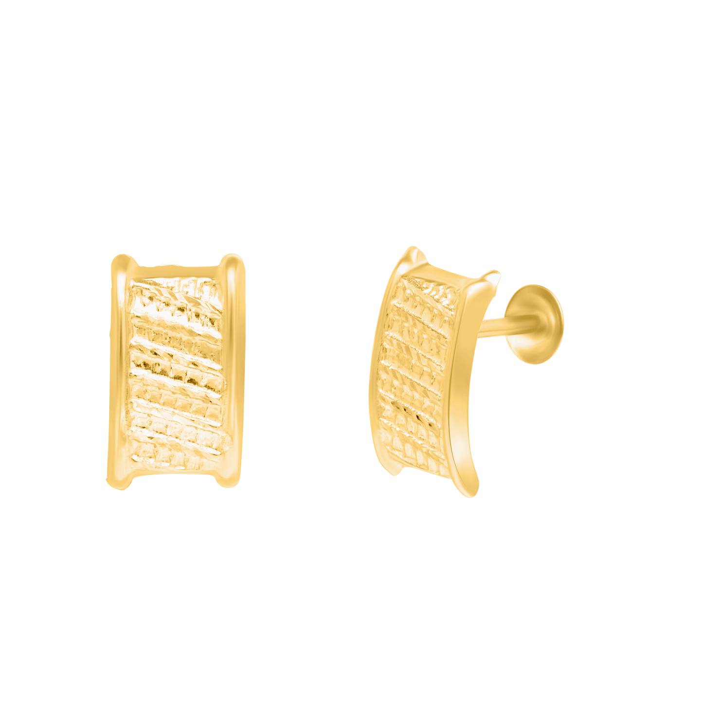 18K Pure Gold Curved Square Screw Earrings