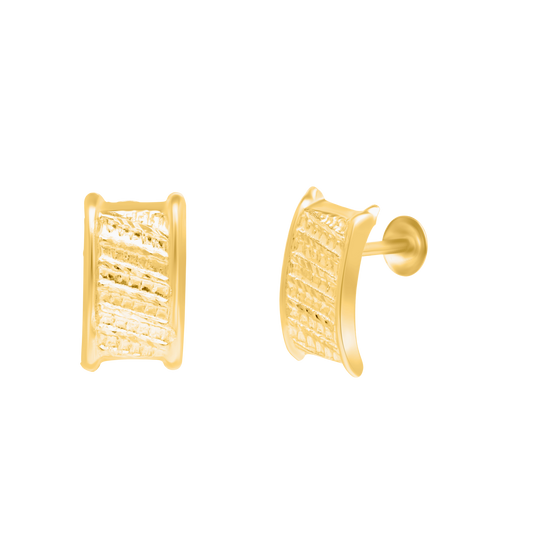 18K Pure Gold Curved Square Screw Earrings